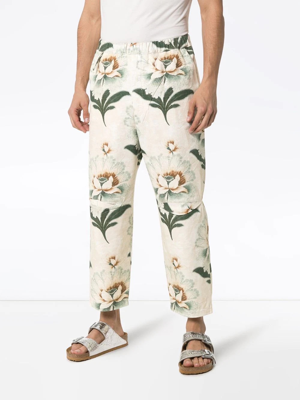 lotus flower print cropped trousers - 3