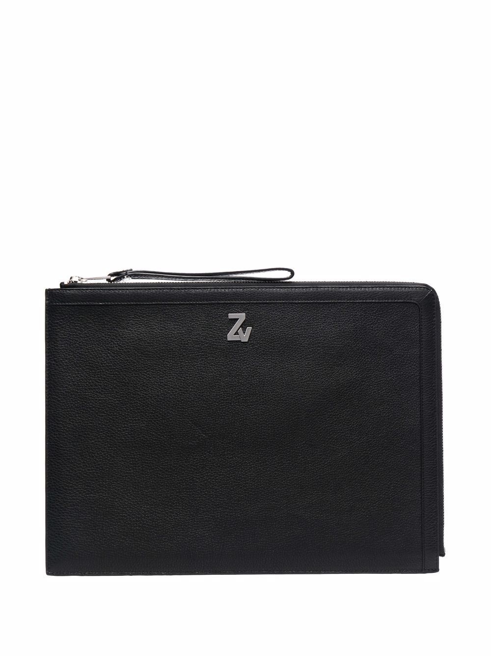 zip-up leather clutch bag - 1