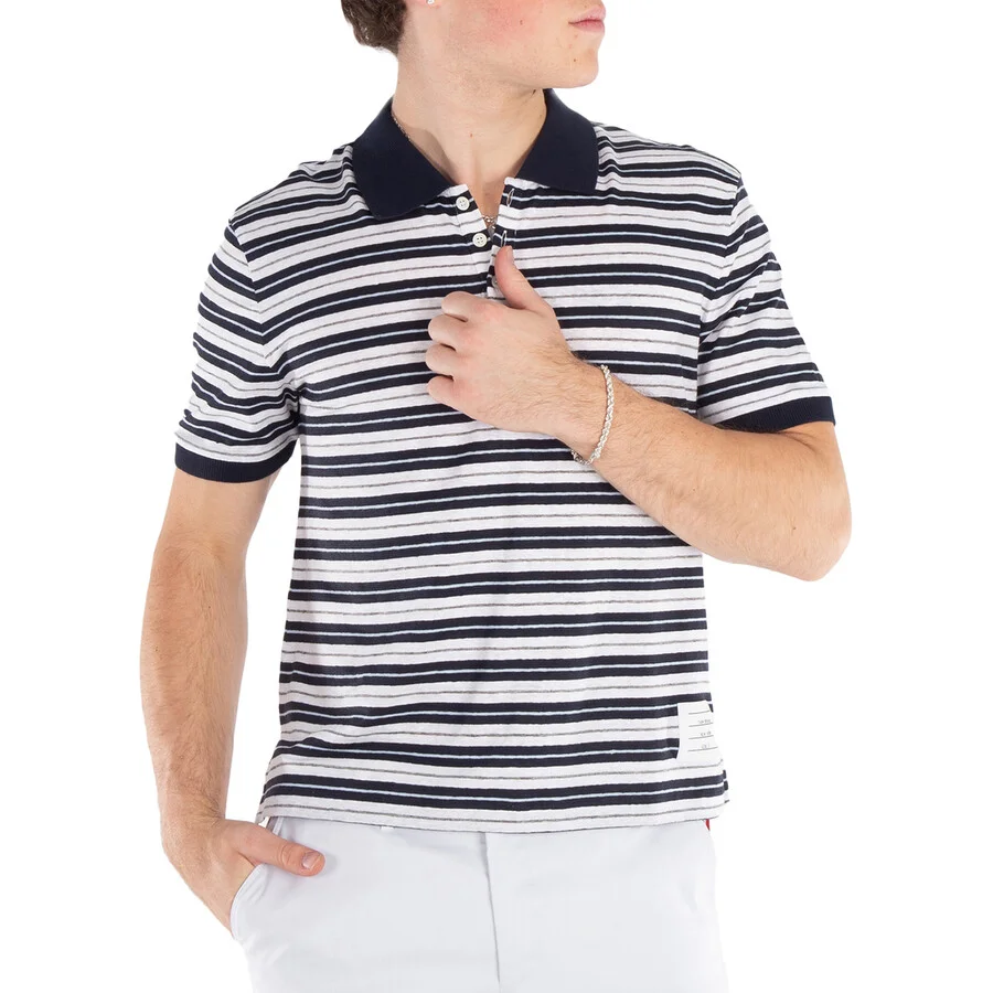 Thom Browne Men's Striped Linen Polo Shirt - 1