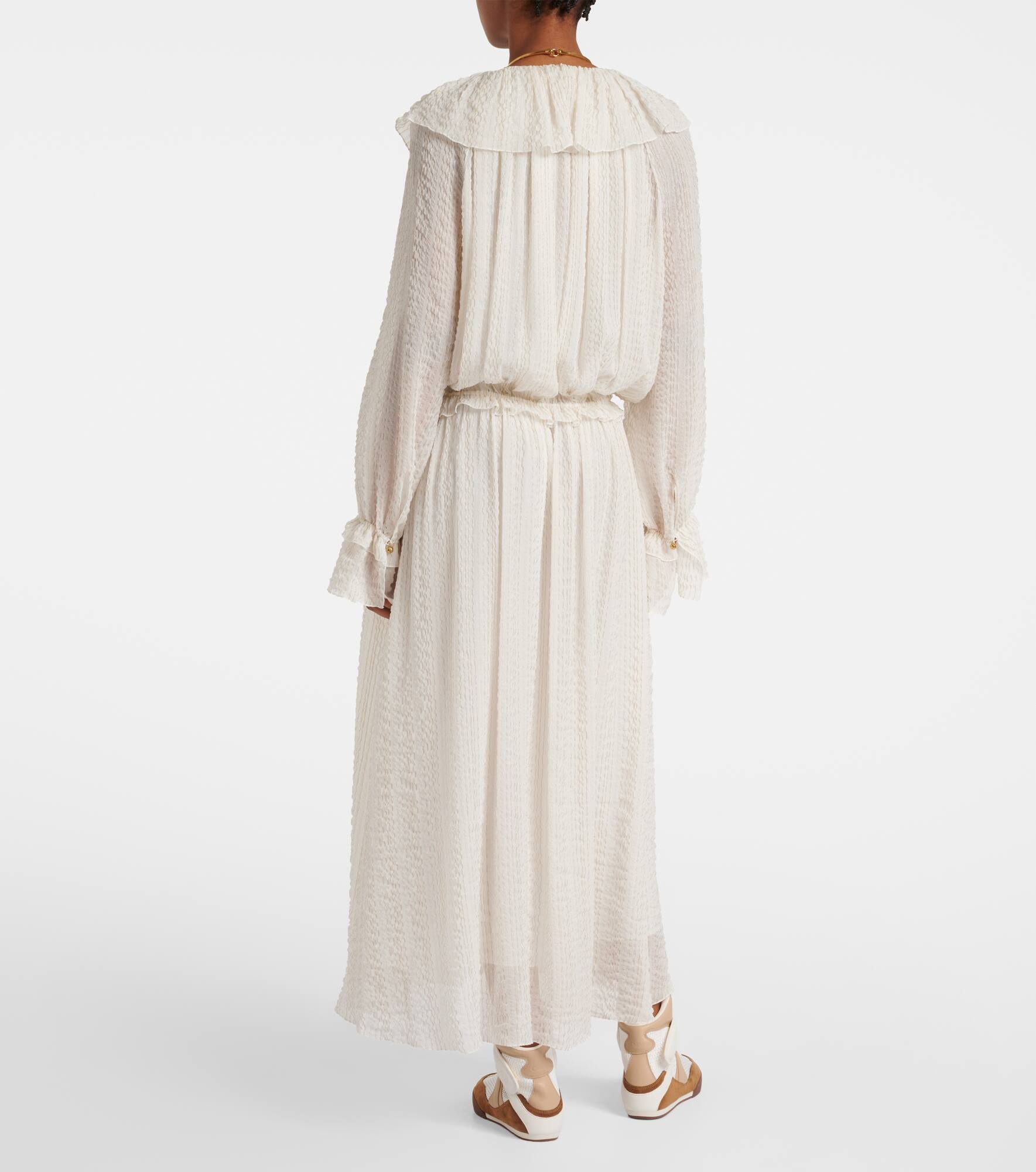 Ruffled silk-blend crêpe maxi dress - 3