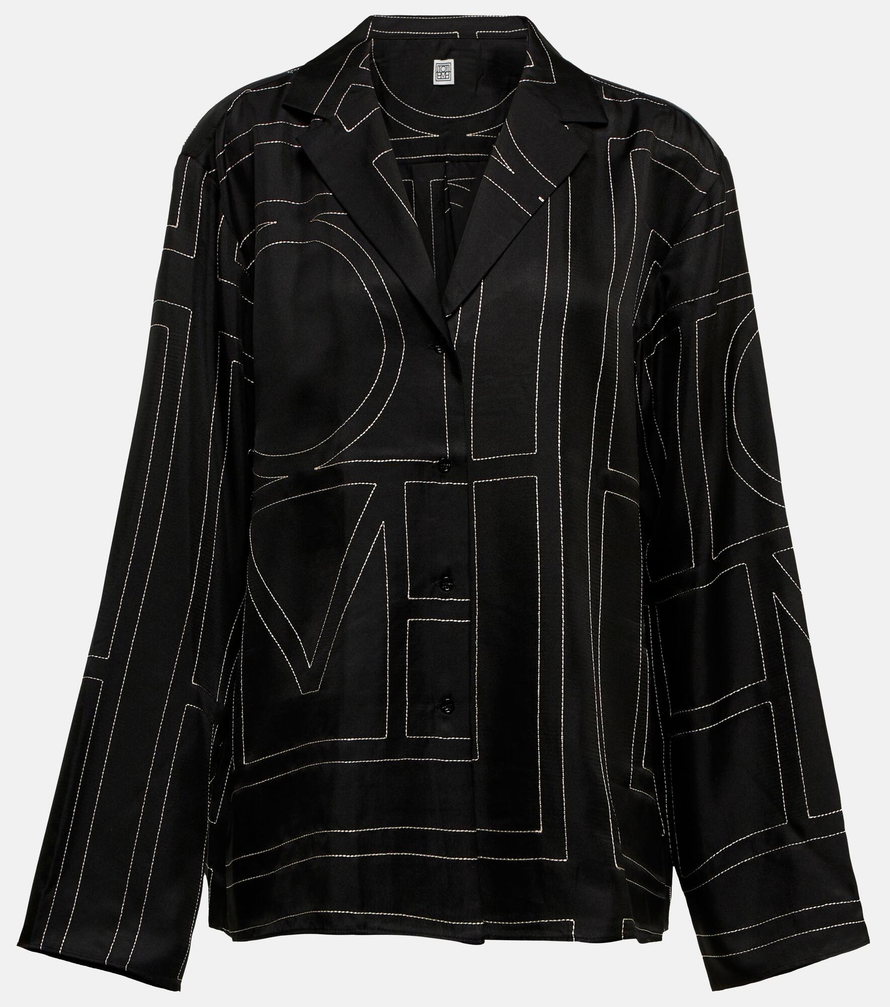 Logo-embroidered silk shirt - 1