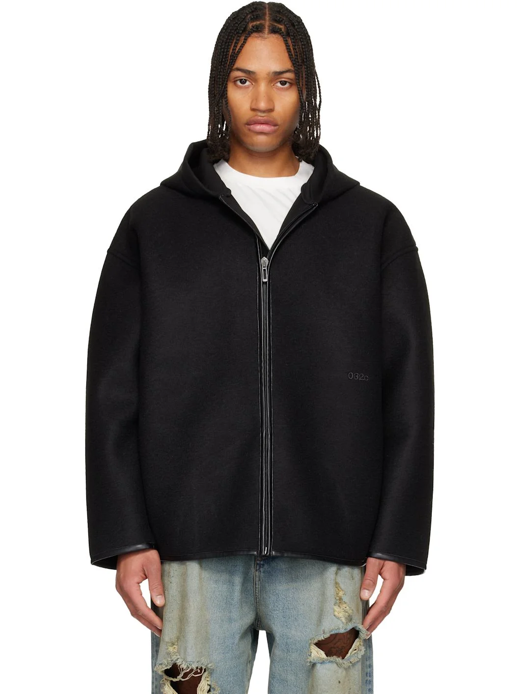 Black Neoprene Zip Up Hooded Jacket - 1