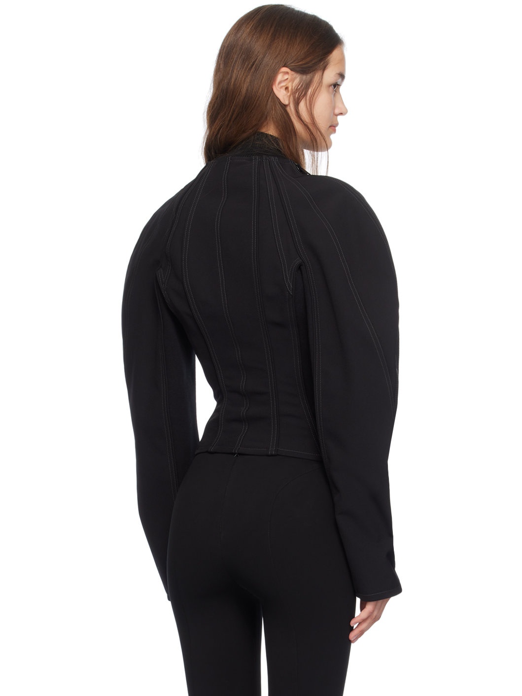 Black Sculptured Scuba Jacket - 3