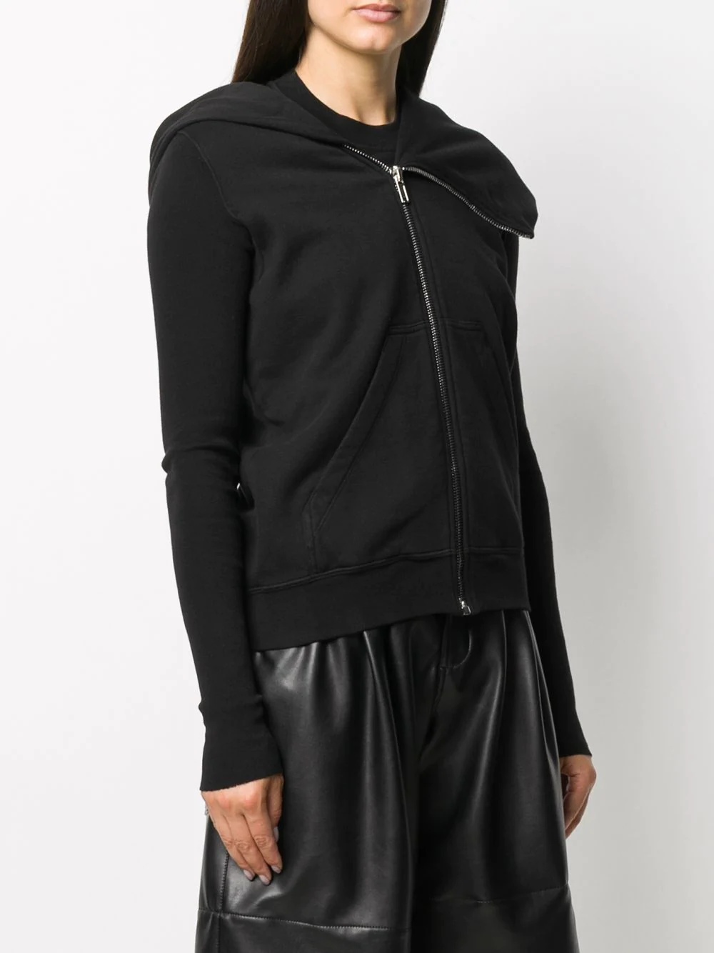 asymmetric collar zip-up hoodie - 3