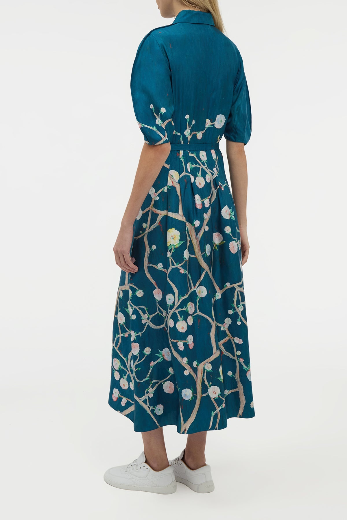 Maude Pleated Midi Shirtdress in Blue Multi Printed Silk Twill - 5