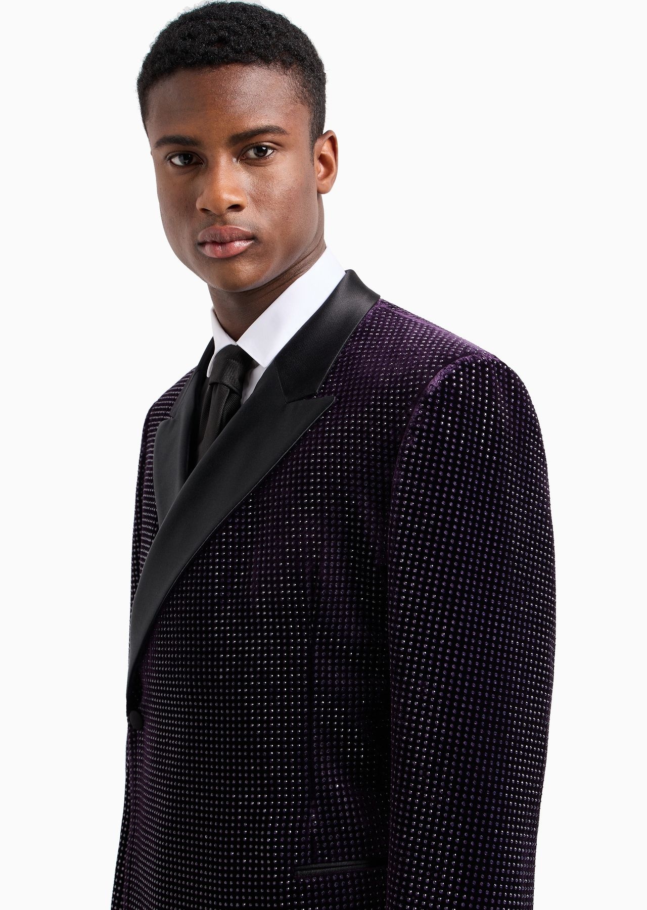 Double-breasted velvet jacket with all-over rhinestones and satin lapels - 5