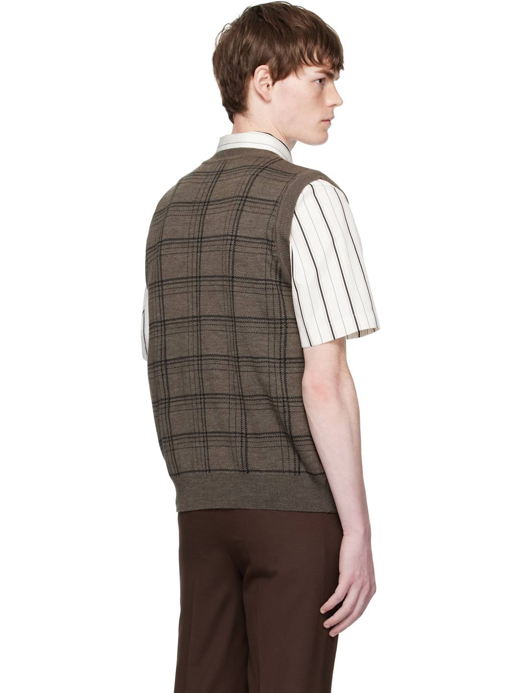 Brown Check Jacquard Vest - 3
