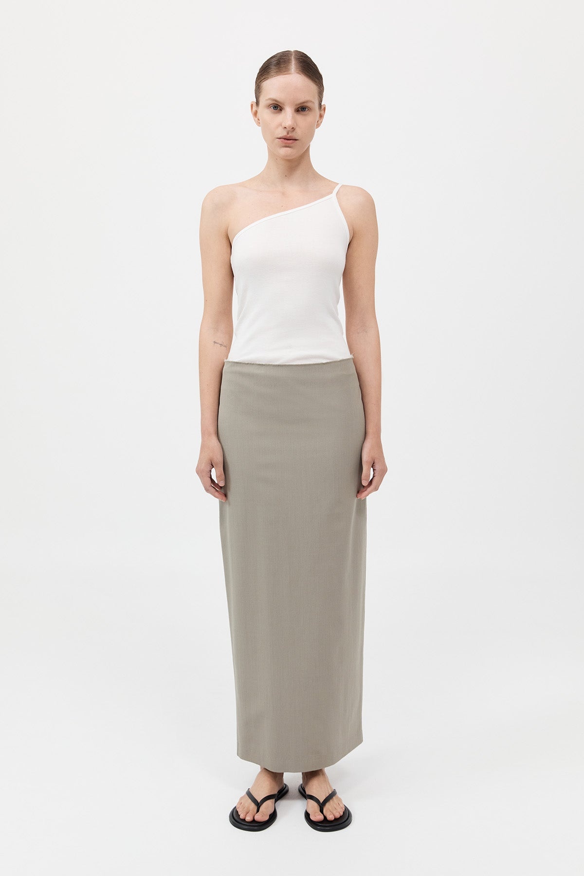 Raw Edge Column Maxi Skirt - Moss Grey - 2