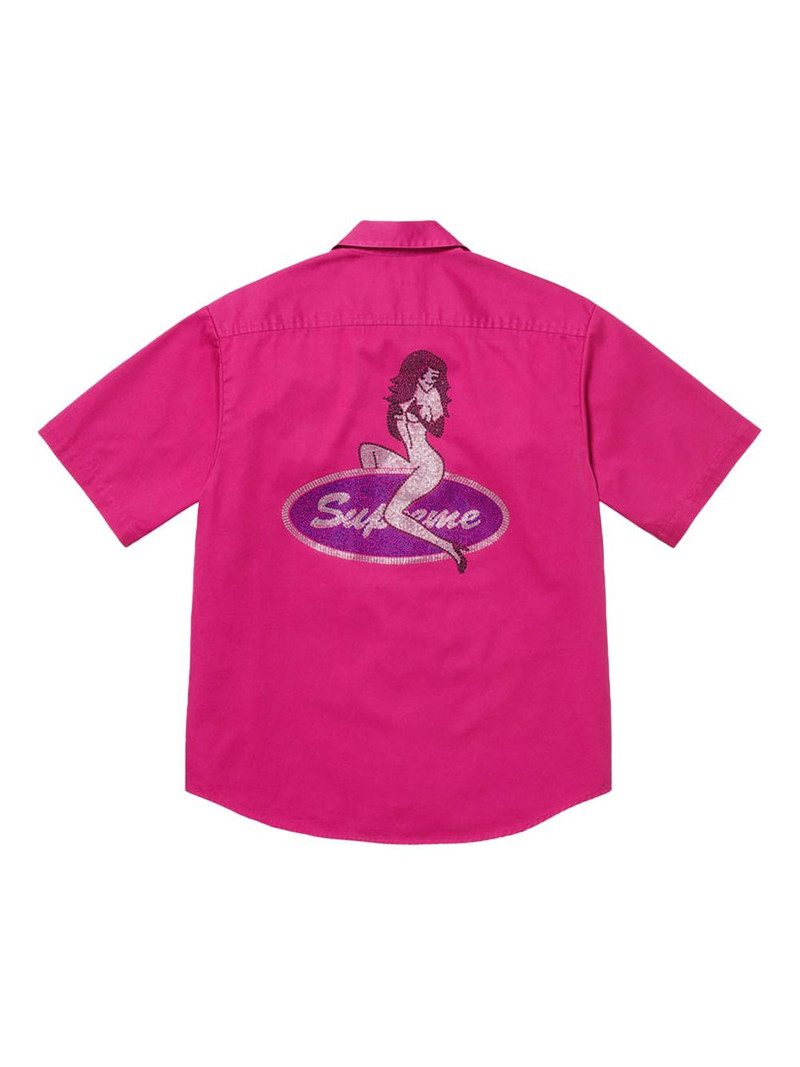 Supreme Rhinestone Pin Up "SS25-Fuchsia" work shirt outlook