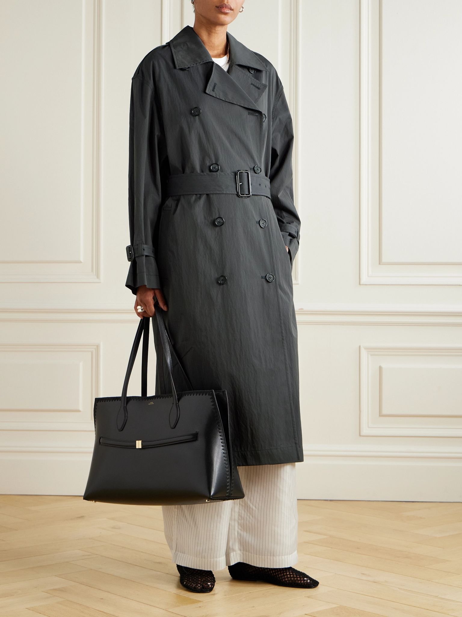 Garderob belted organic cotton-blend trench coat Black - 3