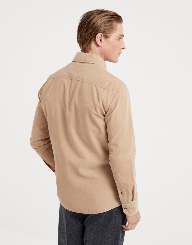 Brunello Cucinelli Garment-dyed narrow wale corduroy shirt with snap buttons outlook