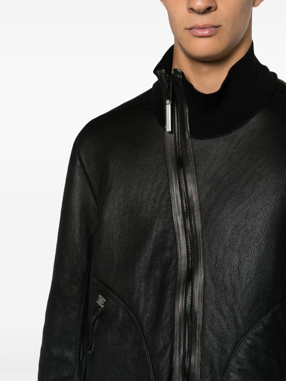 off-centre leather bomber jacket - 5