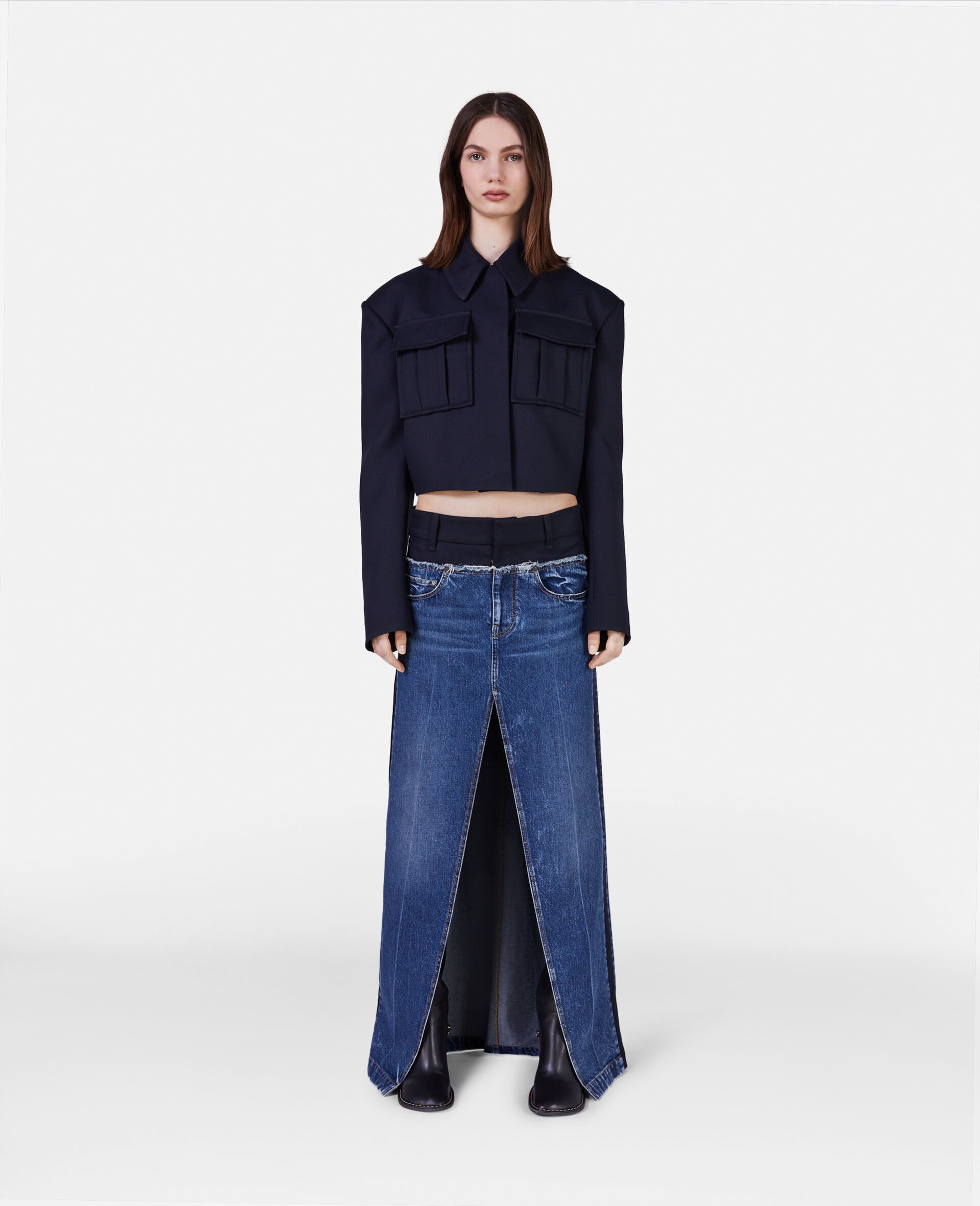 Twill Panelled Denim Maxi Skirt - 2