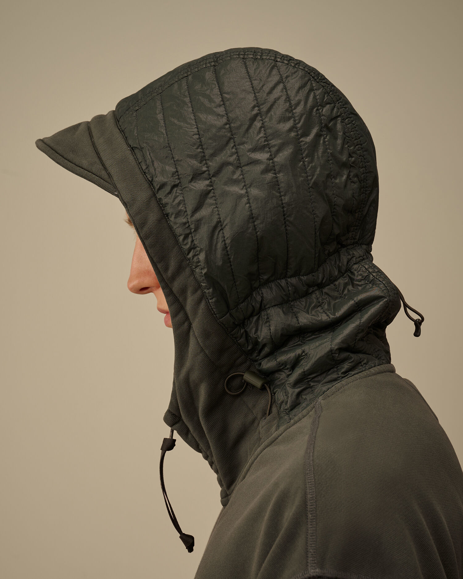 Diagonal Raised Fleece Mixed Full Zip Hooded Sweatshirt - 6