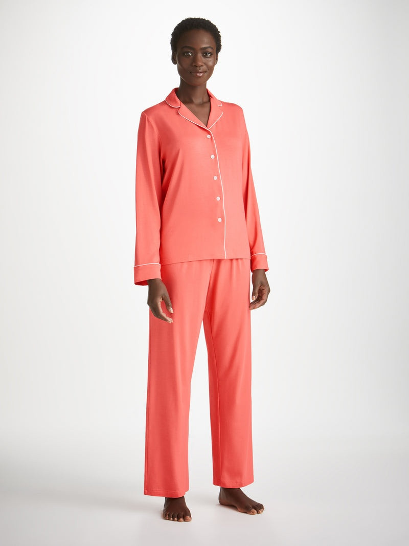 Derek Rose Women's Pajamas Lara Micro Modal Stretch Coral outlook