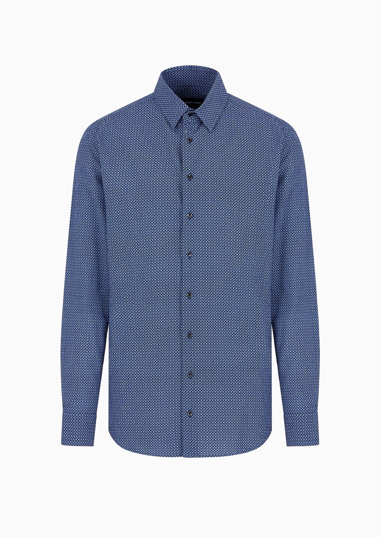 Regular-fit cotton-seersucker shirt with a geometric motif - 1