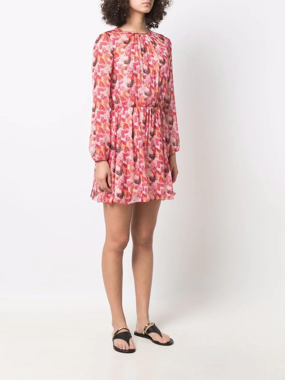 heart-print long sleeved mini dress - 3