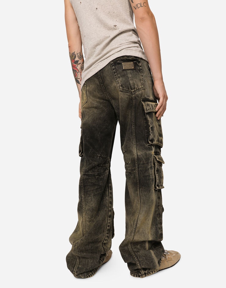Overdyed and washed denim cargo jeans - 3