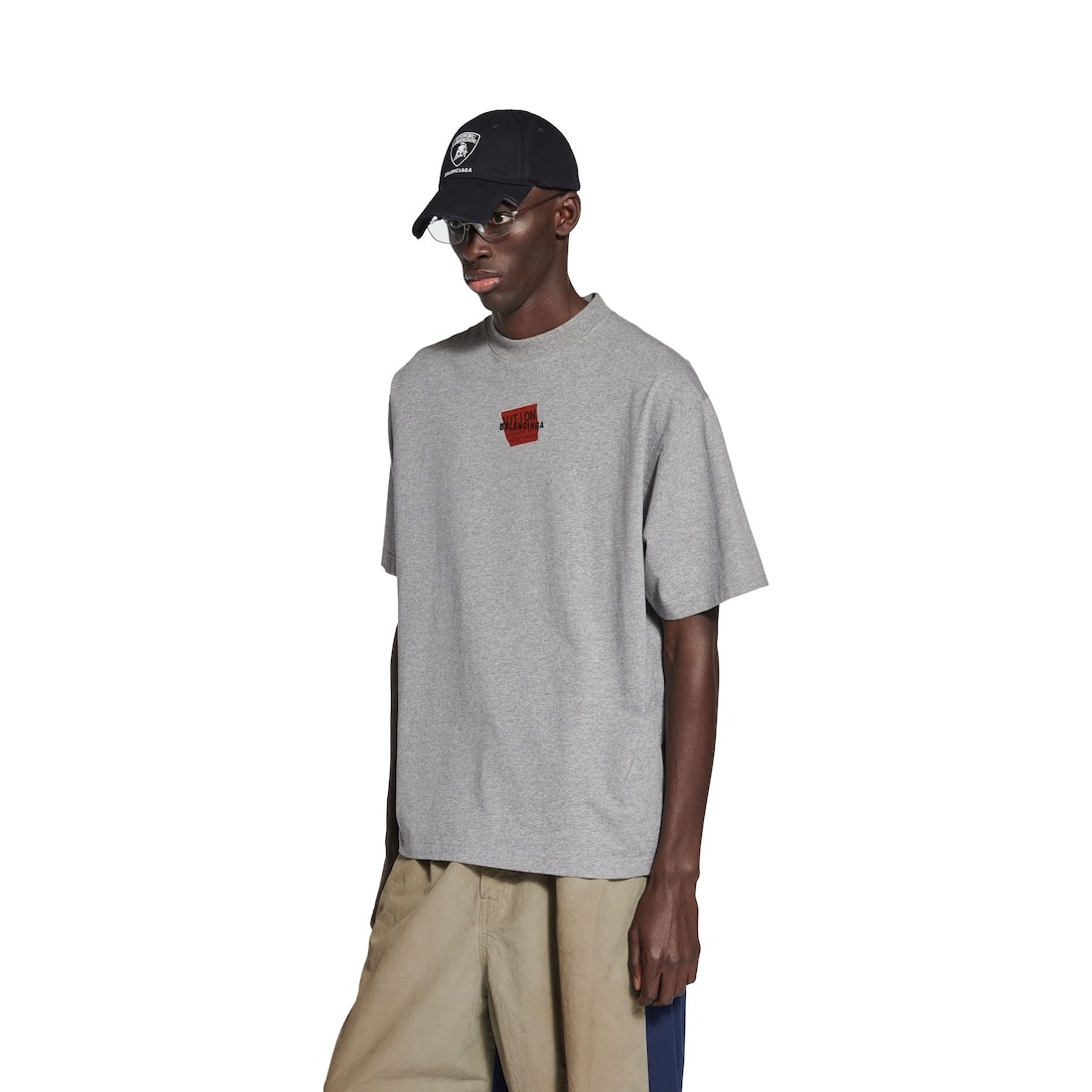 Men's Taped Balenciaga Back T-shirt Medium Fit in Heather Grey/black/red - 5