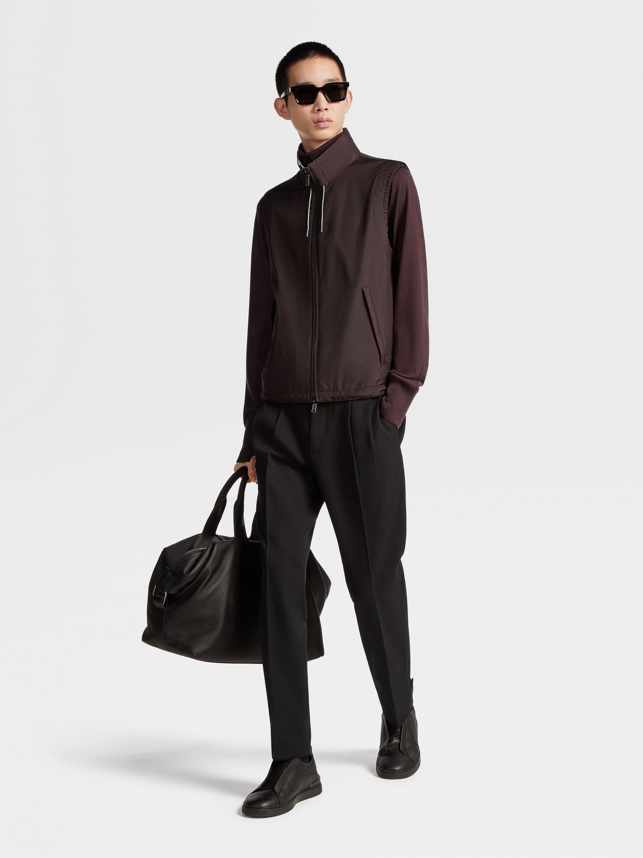 BLACK COTTON AND WOOL PANTS - 6