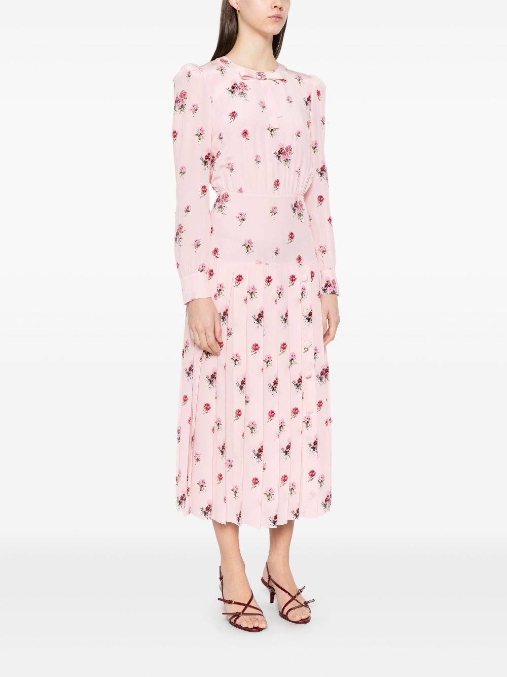 rose-print pleat-detailing midi dress - 3