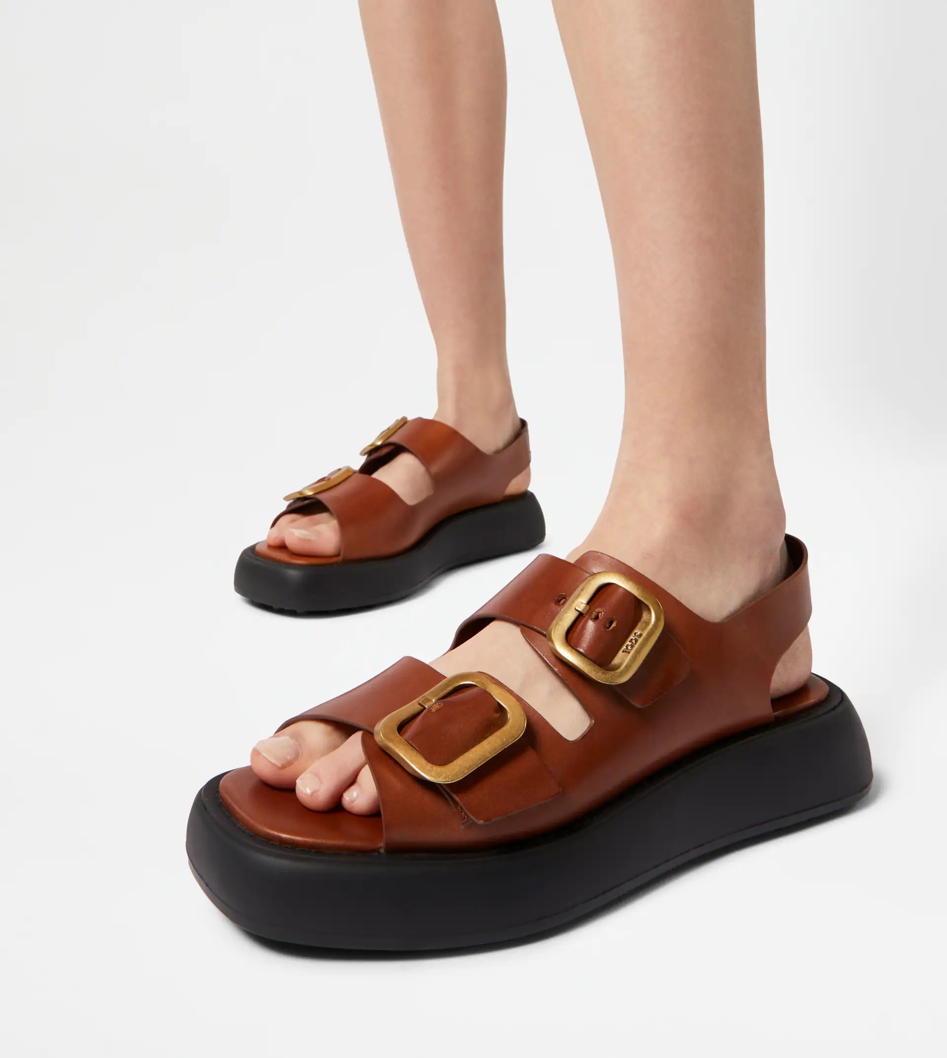 SANDALS IN LEATHER - BROWN - 2