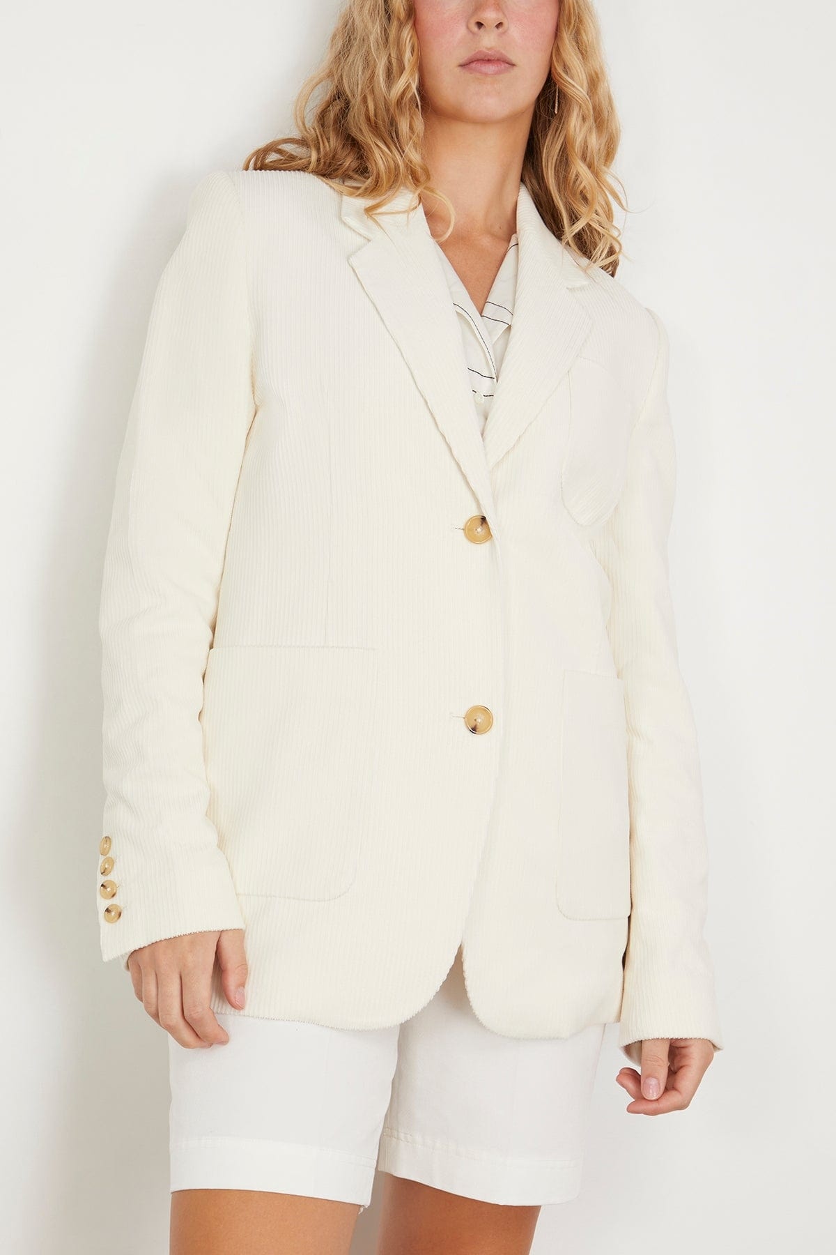 Silk Cotton Cord Blazer in Meringue - 3