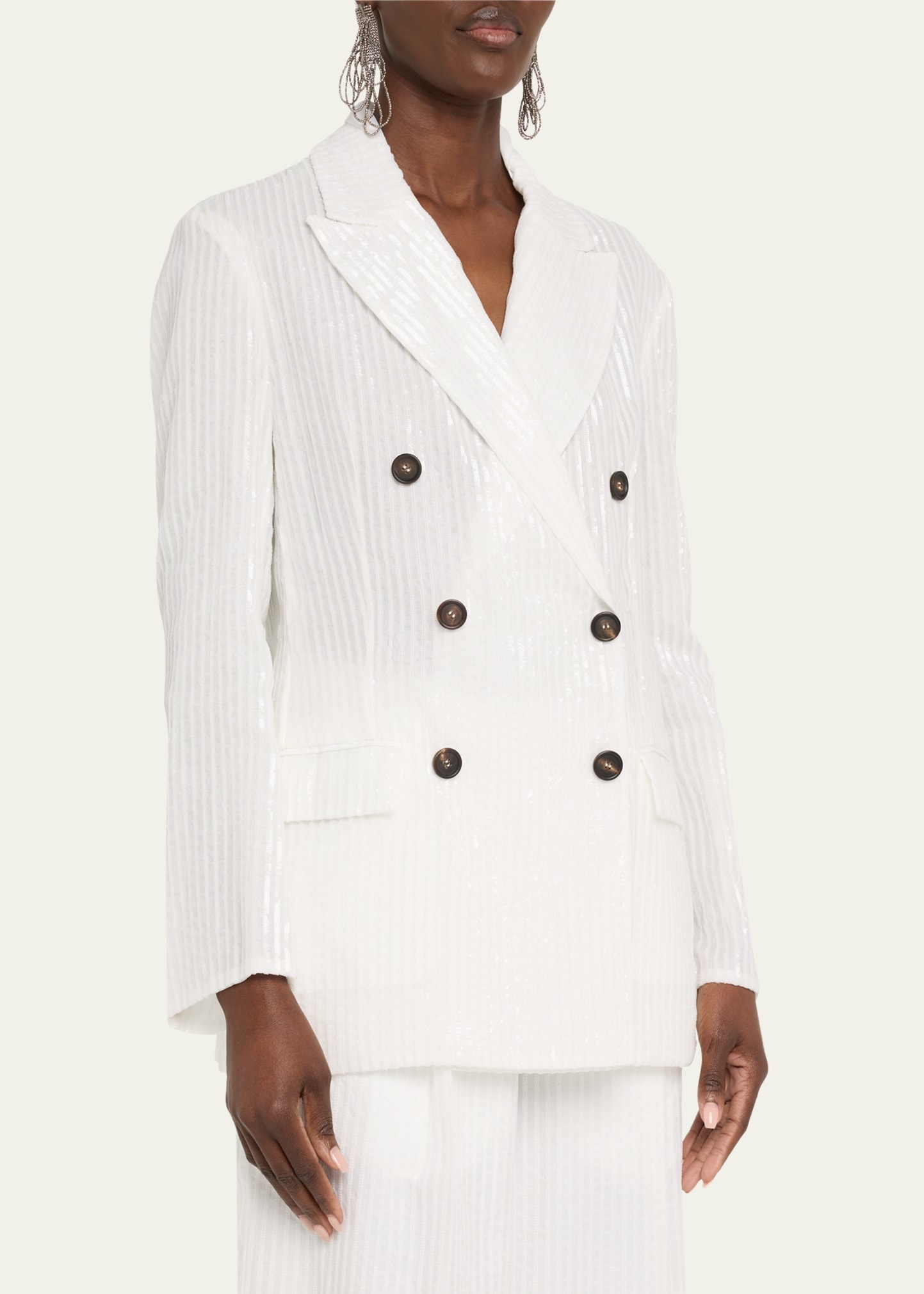 Sequined Stripe Double-Breasted Organza Jacket - 4