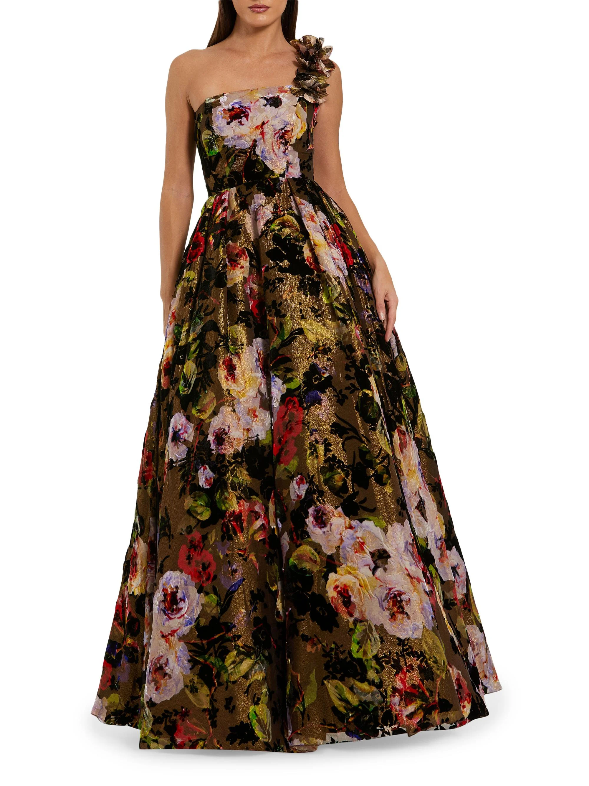 Women's Floral Organza Gown - Black Multi - 1