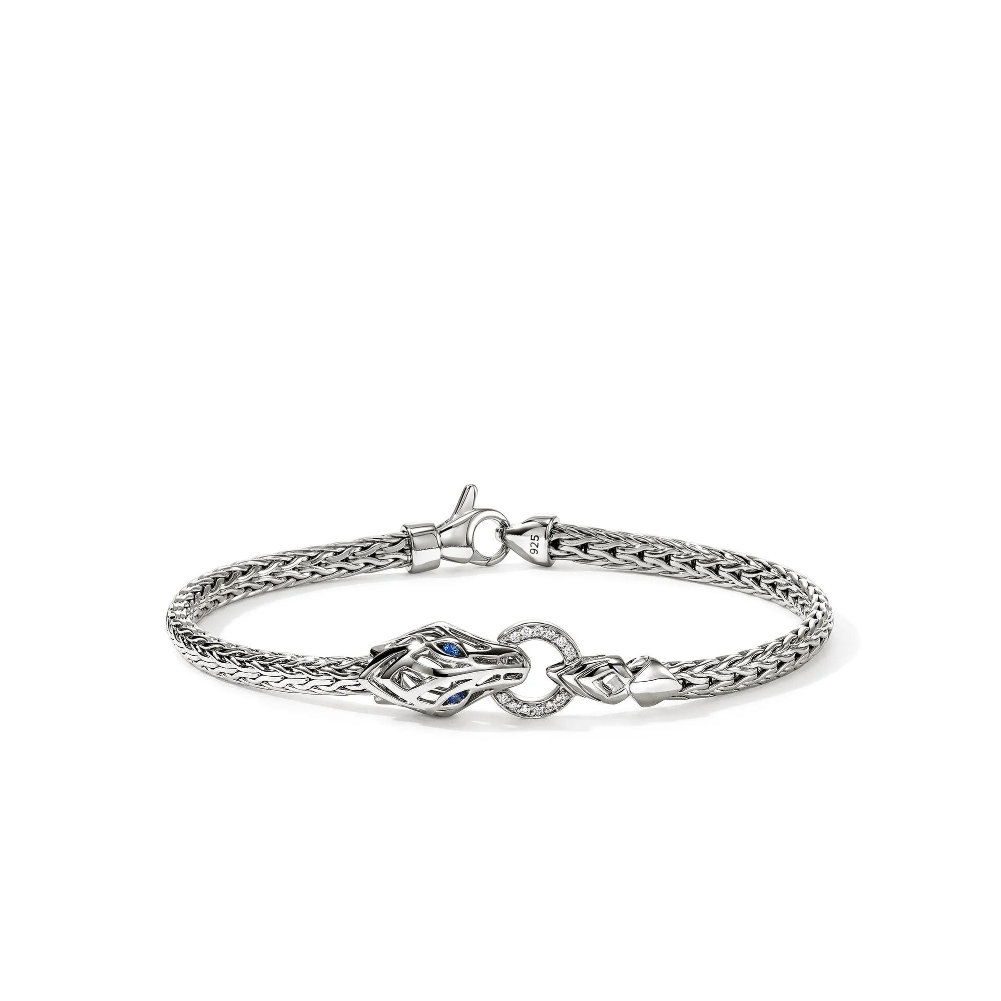 Naga Bracelet, Sterling Silver, Diamonds, Blue Sapphires, 3.5MM - 1