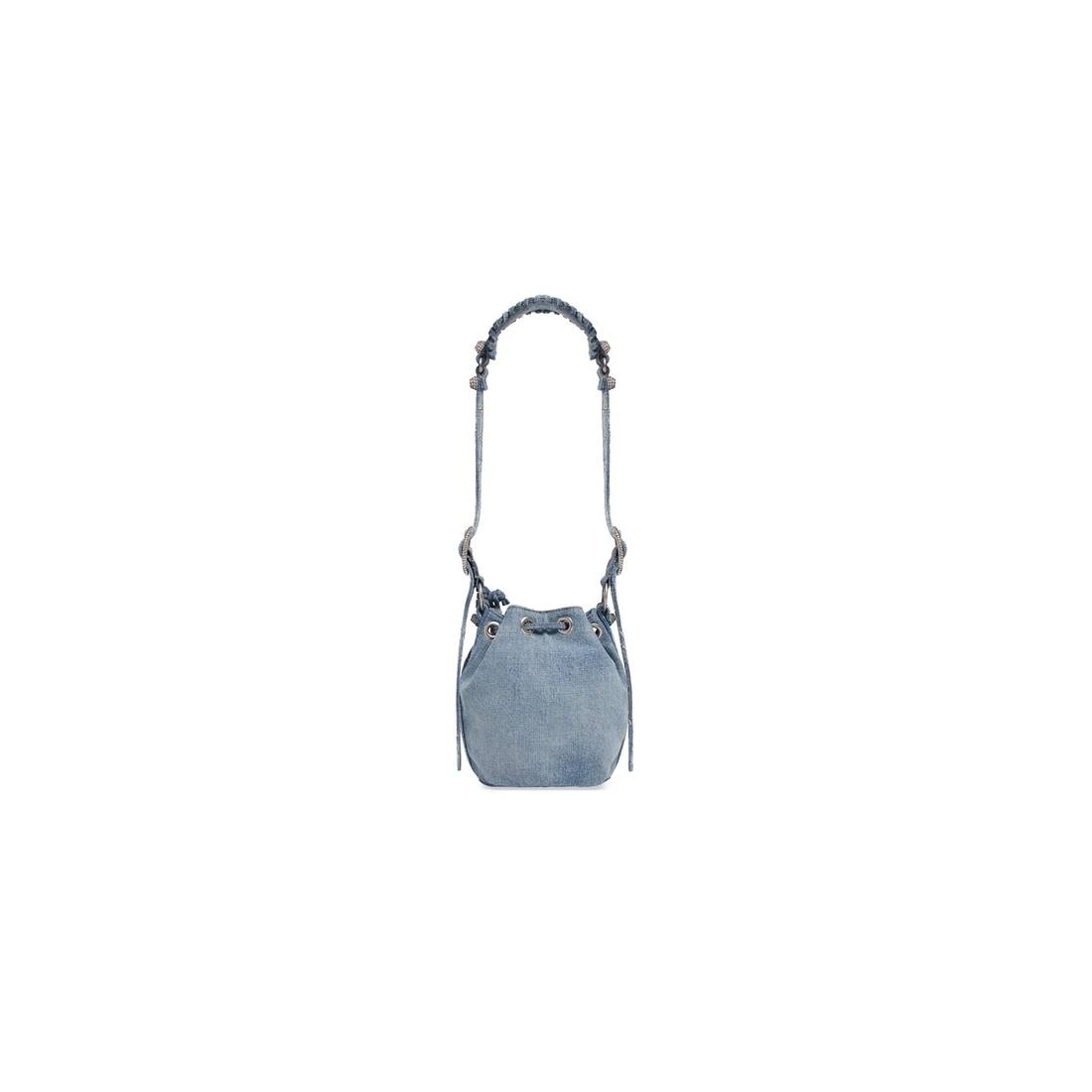 Women's Le Cagole Xs Bucket Bag In Denim With Rhinestones in Blue - 4
