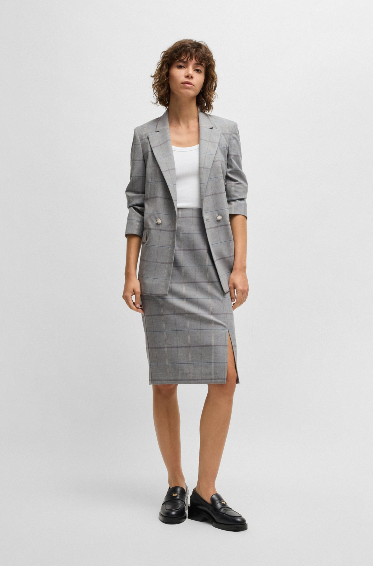 PENCIL SKIRT IN CHECKED STRETCH FABRIC - 3