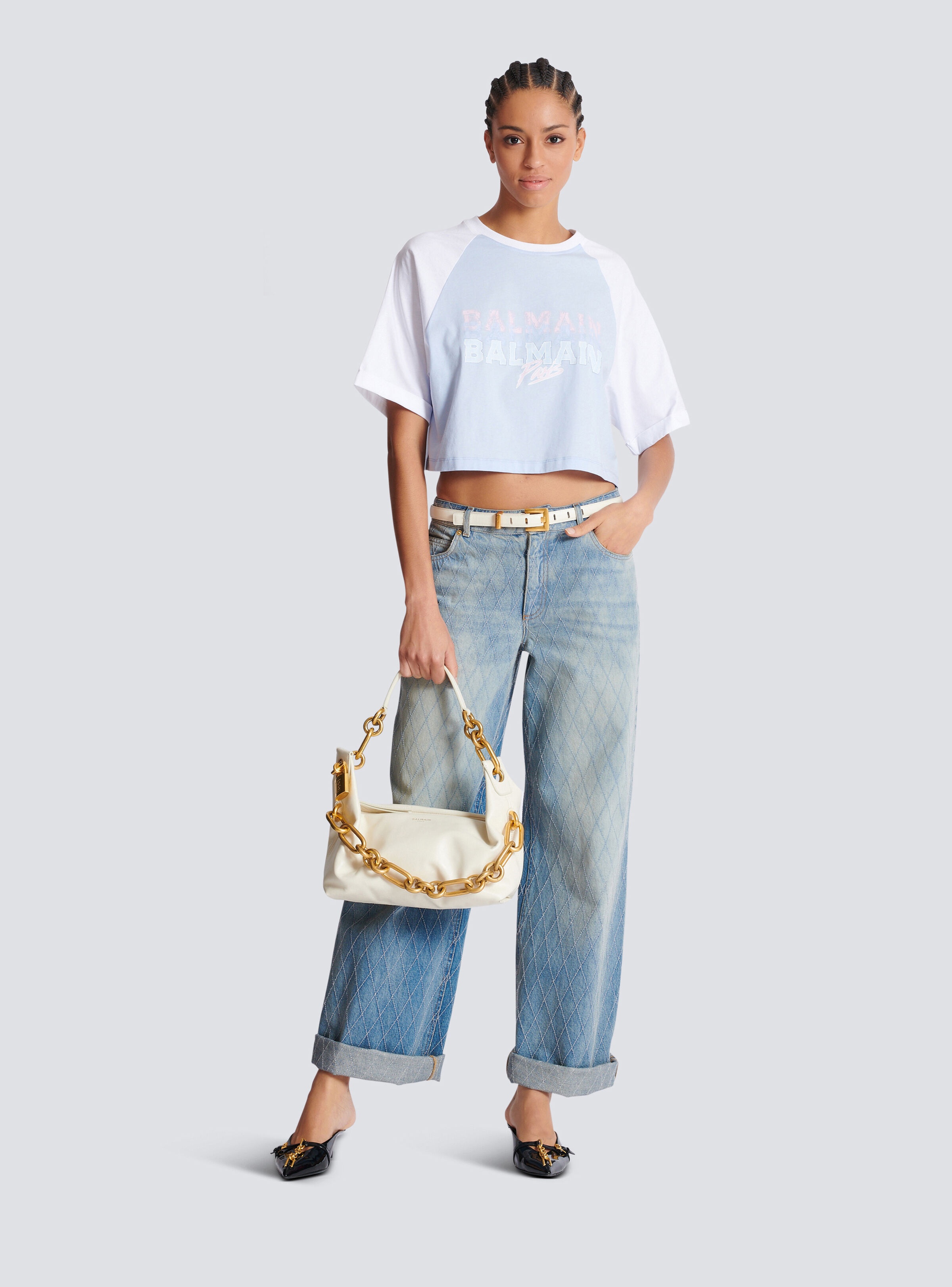 Cropped T-shirt with Balmain Paris print - 2
