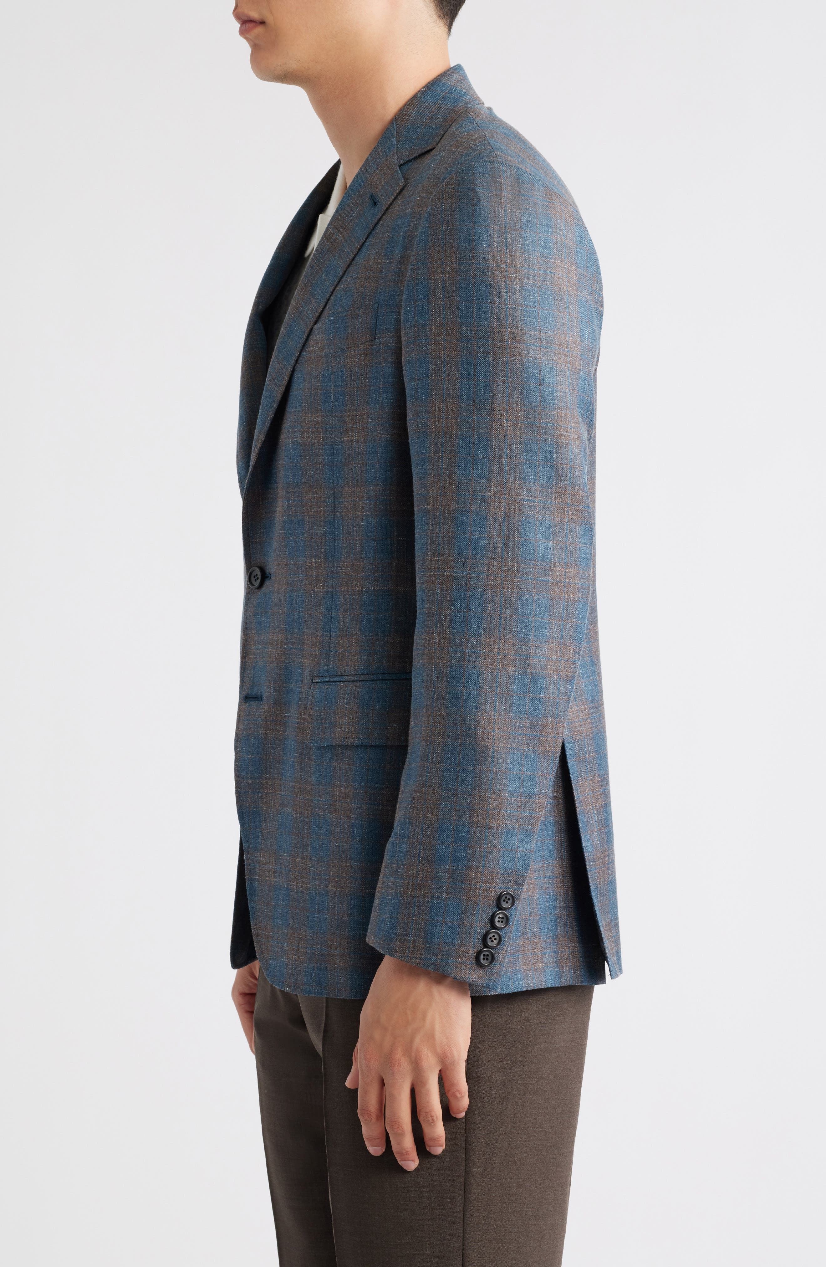Canali Kei Trim Fit Plaid Wool Sport Coat in Teal at Nordstrom - 3