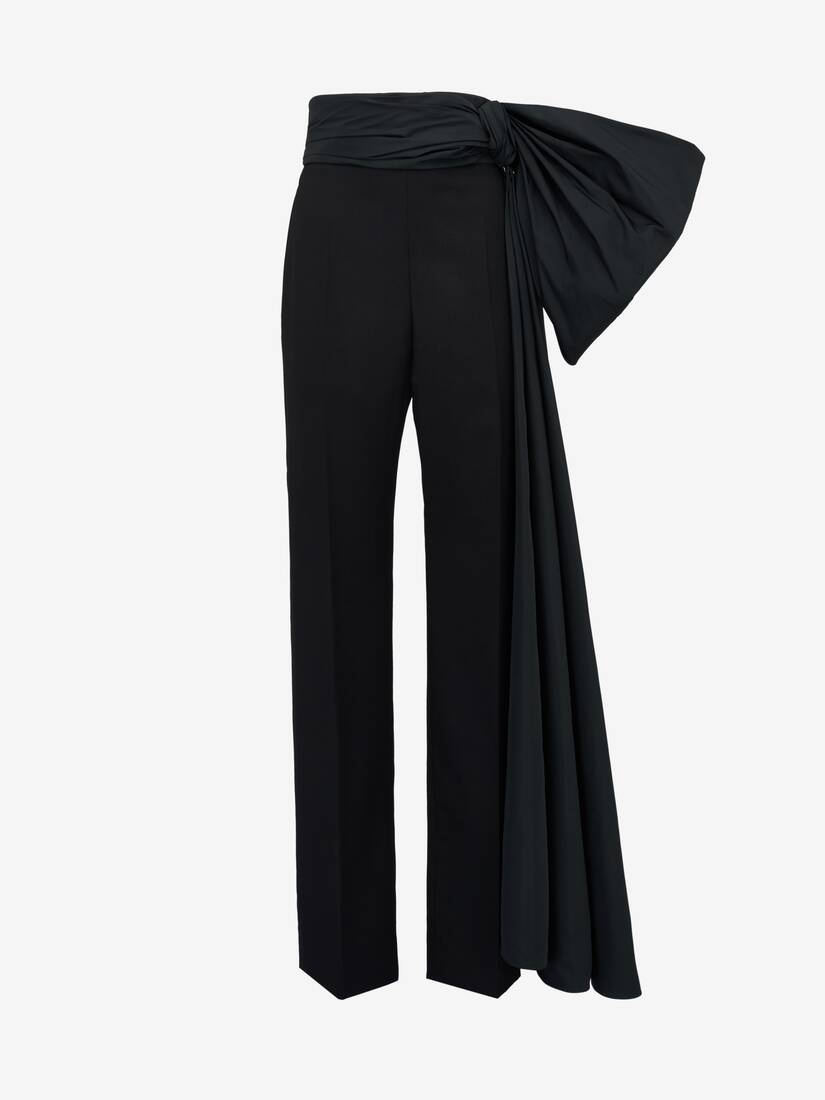 Women's Wide Leg Bow Trousers in Black - 1