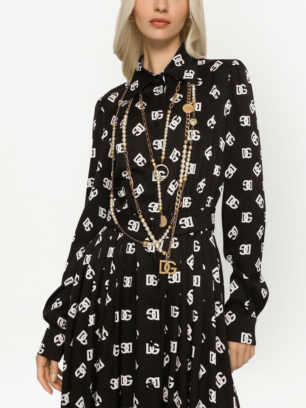 DG logo-print silk dress - 5