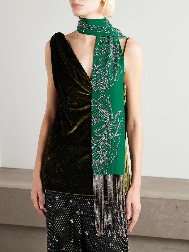 Dries Van Noten Fringed Crystal-embellished Silk Scarf outlook