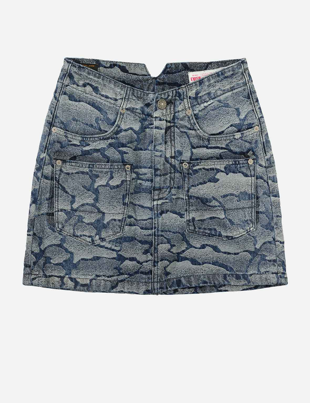 Allover Ishigaki Camouflage Jacquard Fashion Fit Denim Skirt - 3