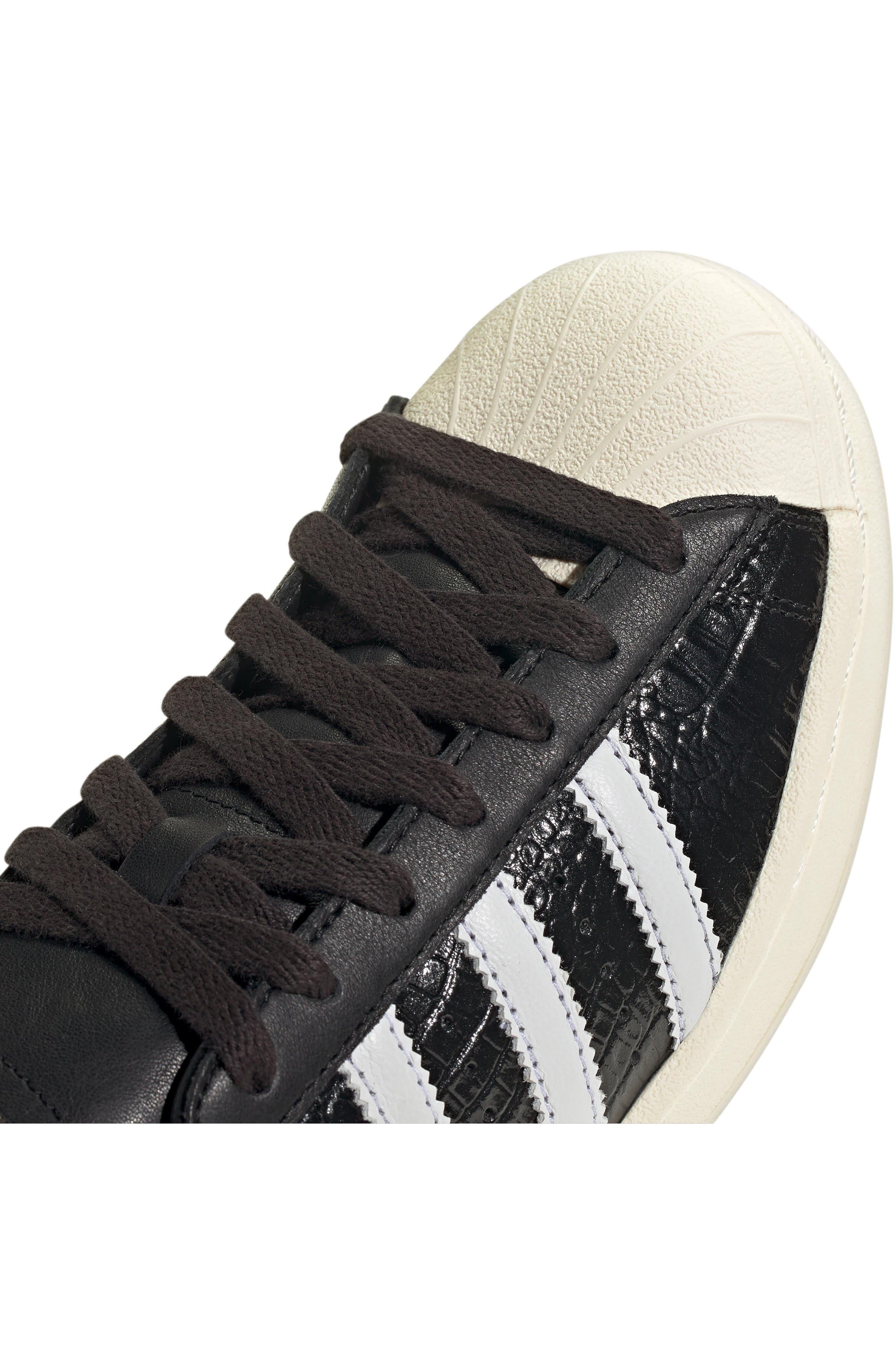 adidas Superstar Embossed Sneaker in Black/White/Cream White at Nordstrom - 8