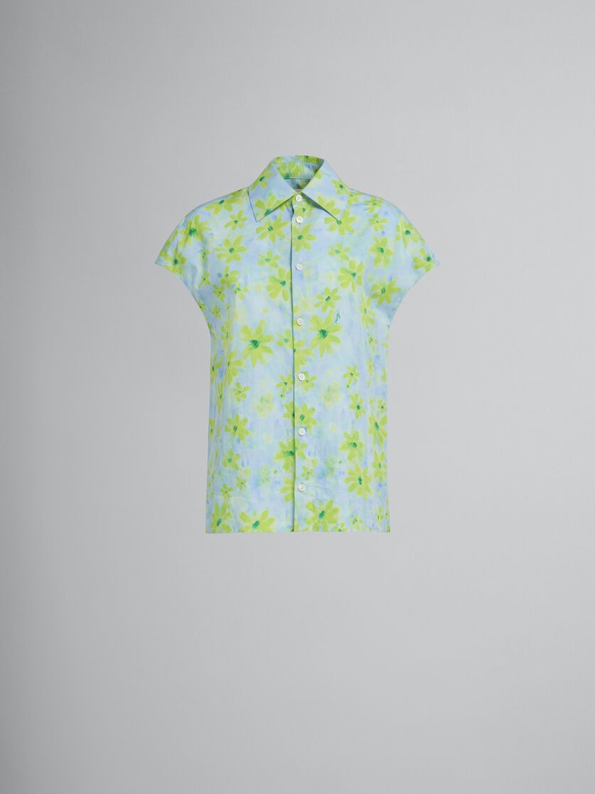 LIGHT GREEN POPLIN COCOON SHIRT WITH PARADE PRINT - 1