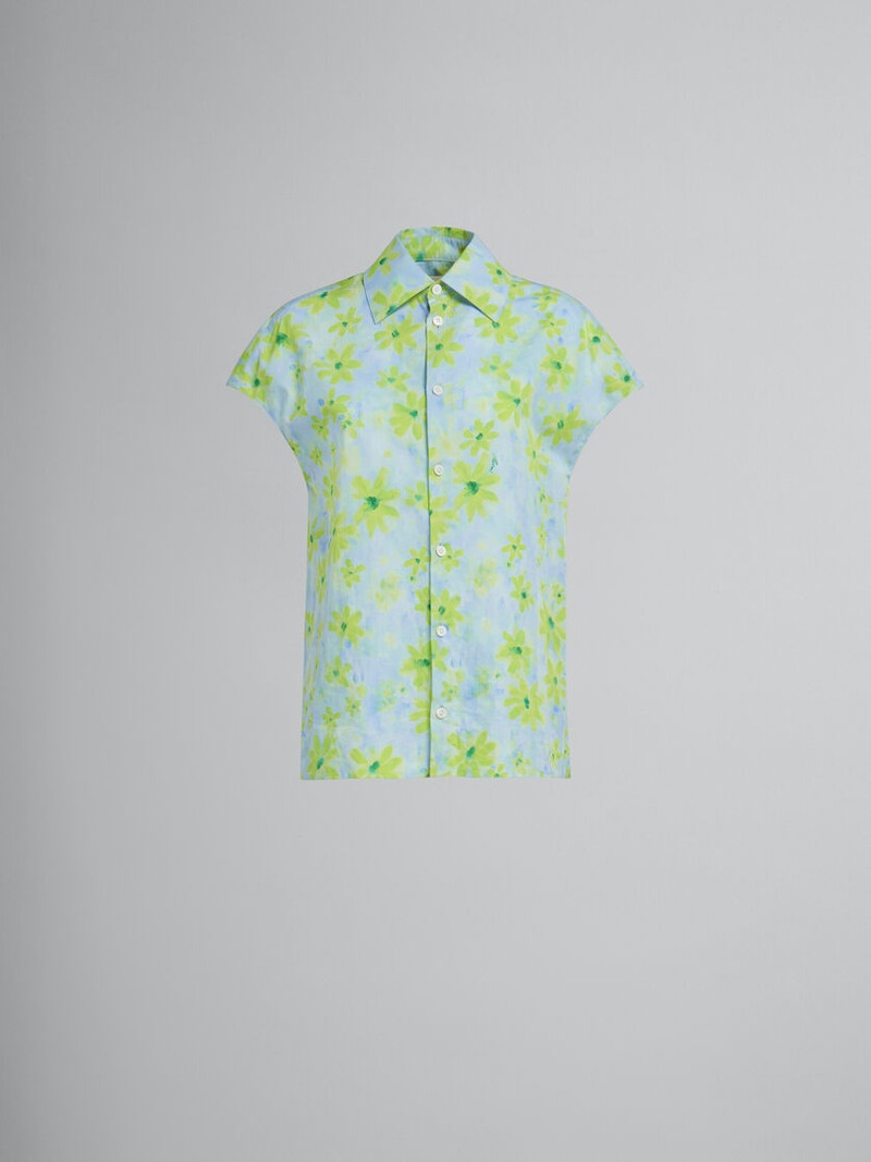 LIGHT GREEN POPLIN COCOON SHIRT WITH PARADE PRINT - 1