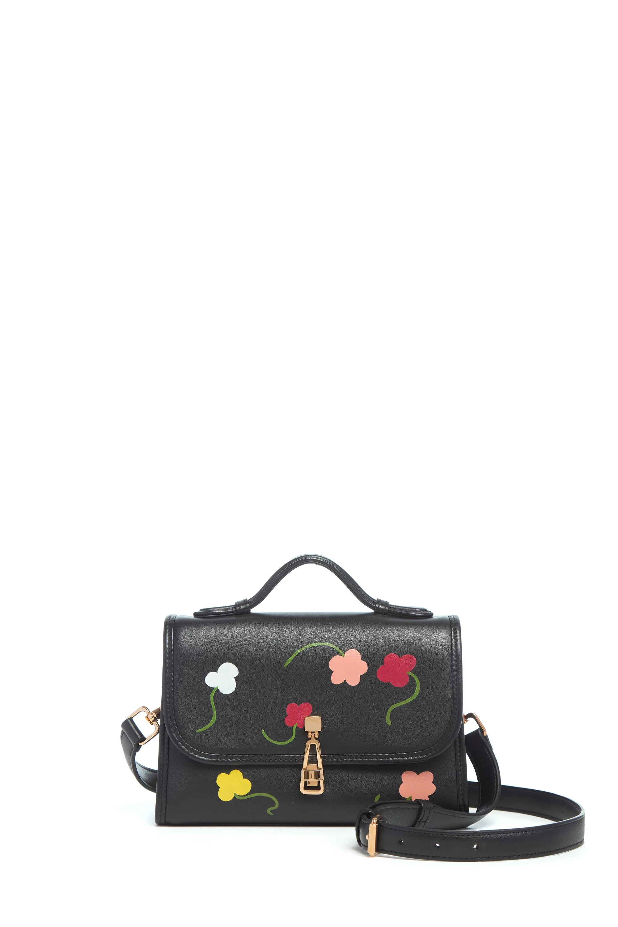 Hand Painted Small Leonora Flap Bag in Floral Multi Leather - 1
