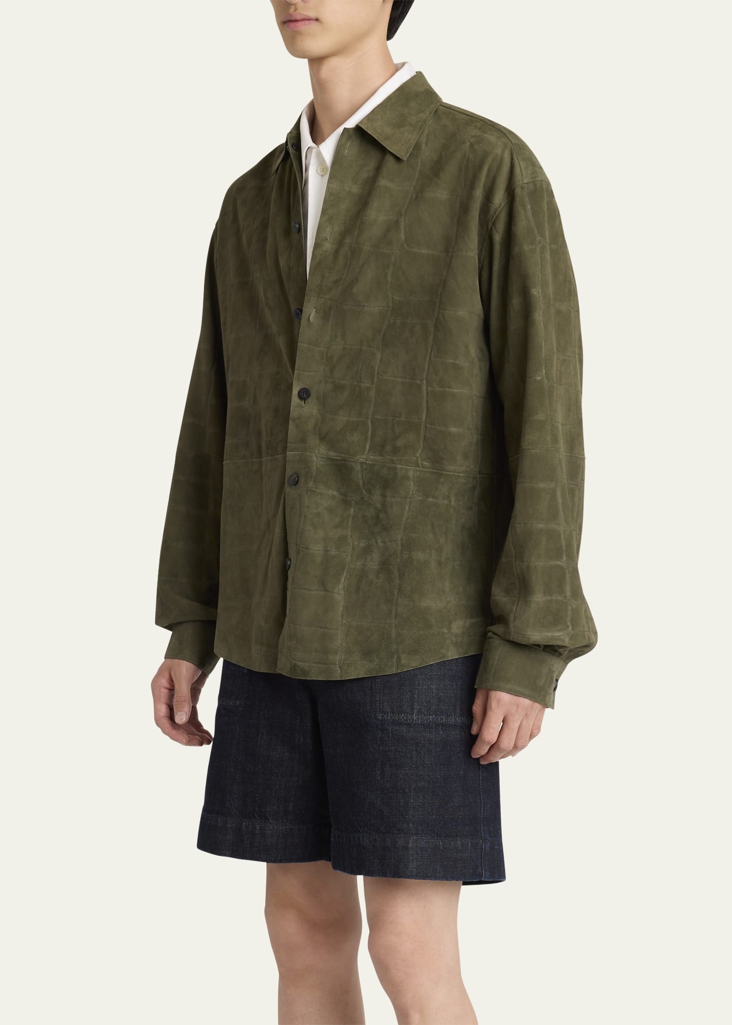 Men's Croc-Embossed Leather Sport Shirt - 4