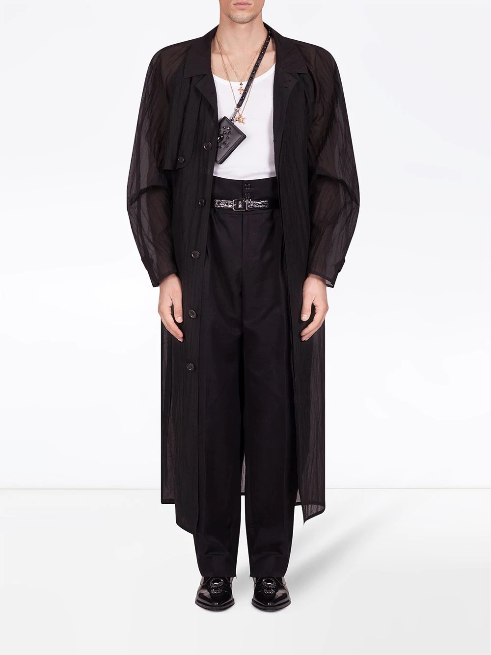 sheer-panelled trench coat - 2