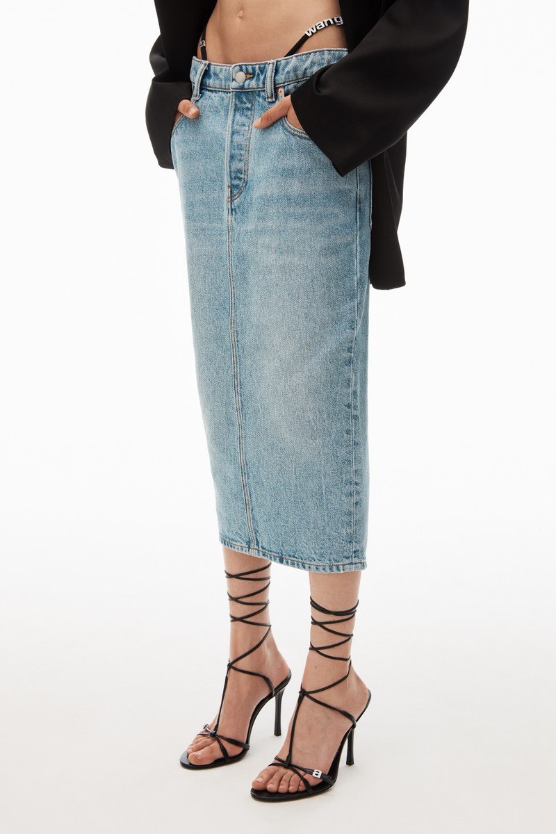 diamanté thong midi skirt in denim 3