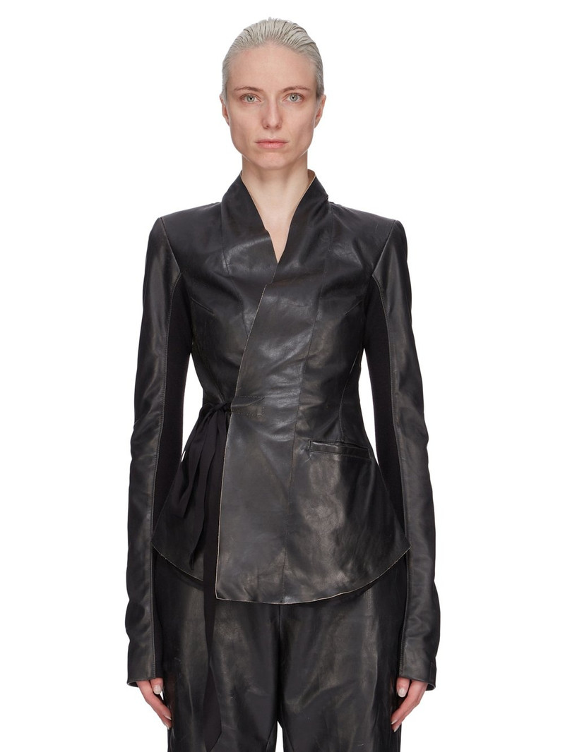Hollywood grosgrain-trimmed leather wrap jacket Black - 1