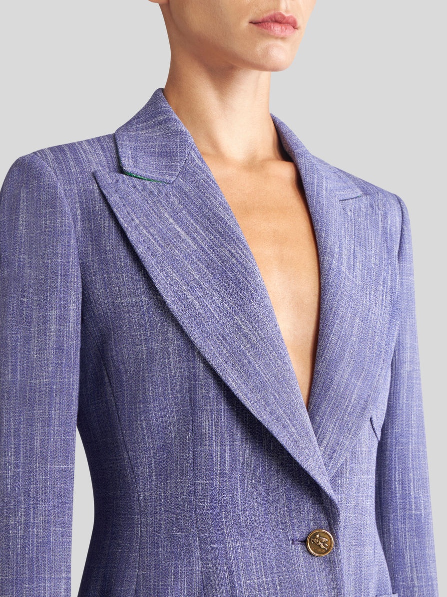 ETRO Pegaso-button tweed coat - Blue