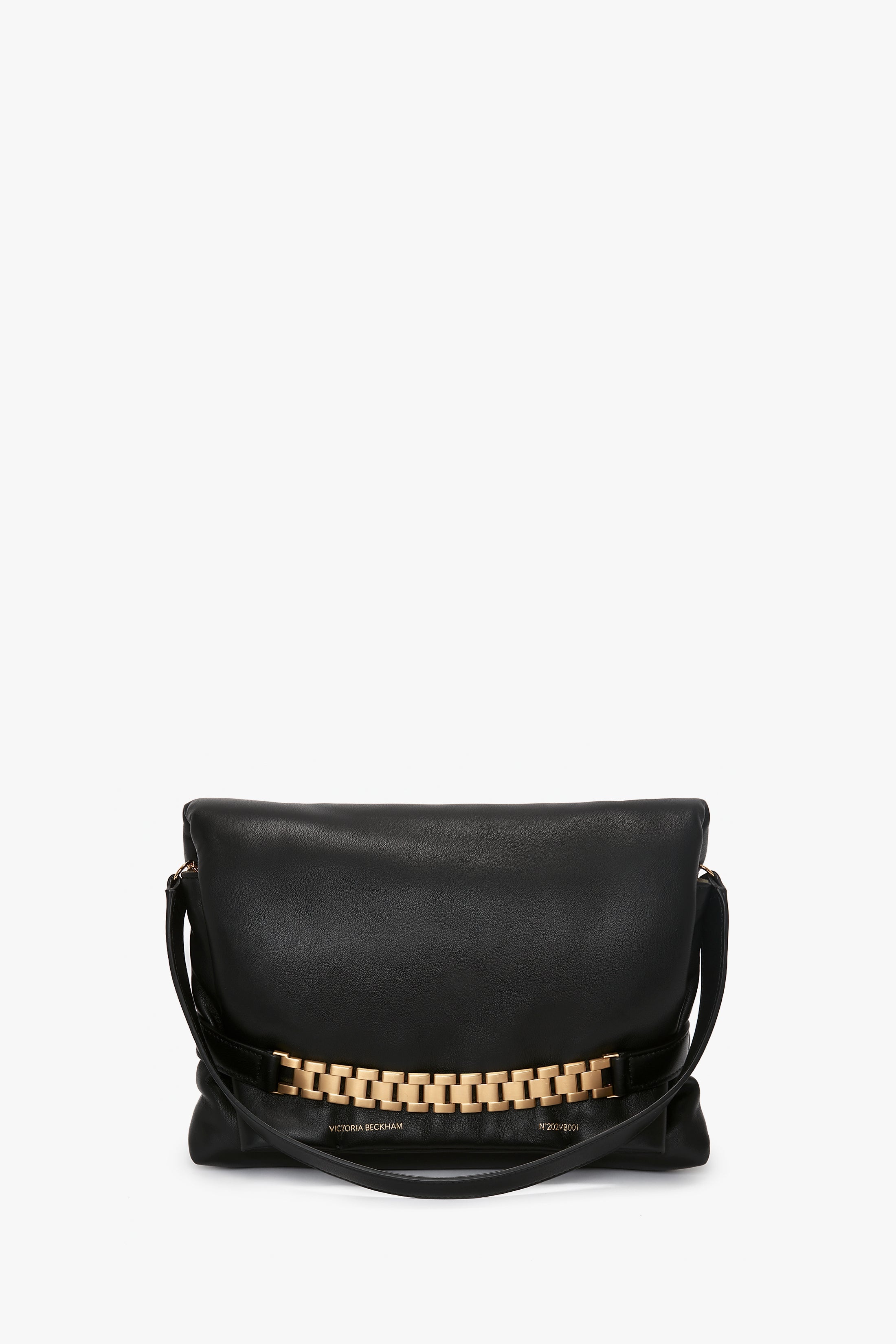 Puffy Chain Pouch With Strap In Black Leather - 2