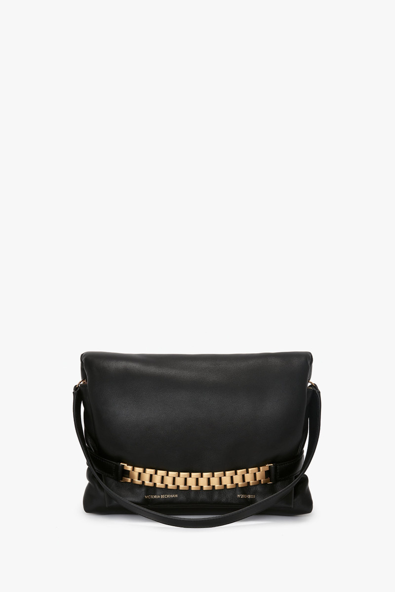 Victoria Beckham Puffy Chain Pouch With Strap In Black Leather outlook