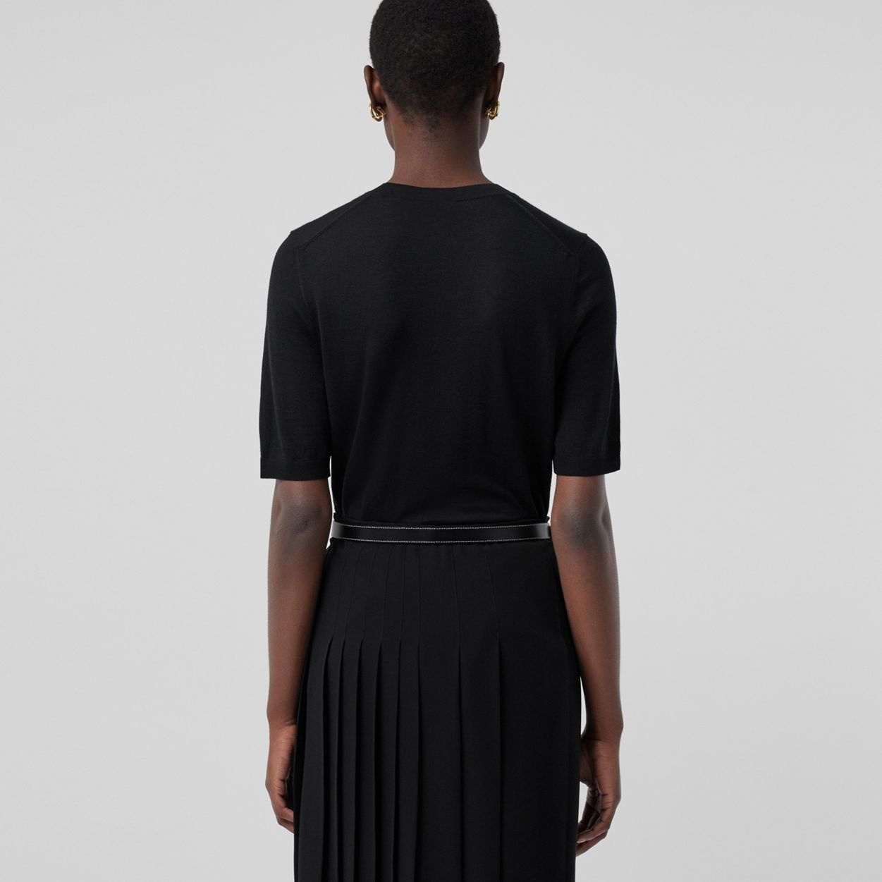 Short-sleeve Monogram Motif Wool Silk Cashmere Top - 4